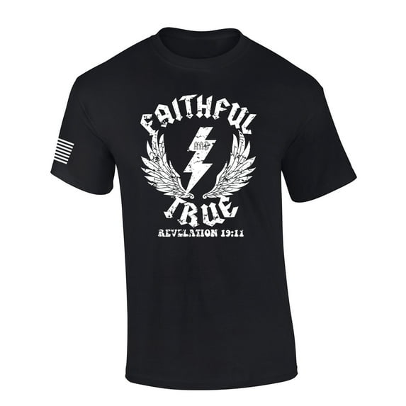 Faithful And True Revelation Scripture Verse 19:11 Lightning Bible Scripture Mens Christian Tshirt Jesus Short Sleeve T-shirt Graphic Tee-Black-small