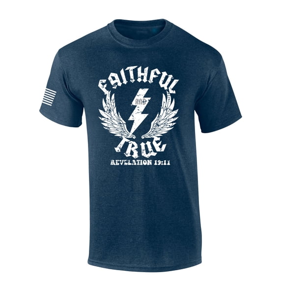 Faithful And True Revelation Scripture Verse 19:11 Lightning Bible Scripture Mens Christian Tshirt Jesus Short Sleeve T-shirt Graphic Tee-Heather Navy-small