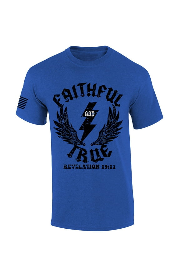 Faithful And True Revelation Scripture Verse 19:11 Lightning Bible Scripture Mens Christian Tshirt Jesus Short Sleeve T-shirt Graphic Tee-Heather Royal-xxxl