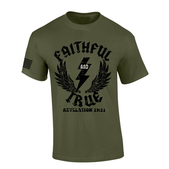Faithful And True Revelation Scripture Verse 19:11 Lightning Bible Scripture Mens Christian Tshirt Jesus Short Sleeve T-shirt Graphic Tee-Military Green-6xl