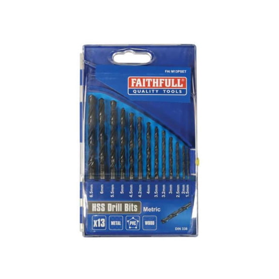 Faithfull - HSS Jobber Drill Bit Set, 13 Piece (1.5-6.5mm)