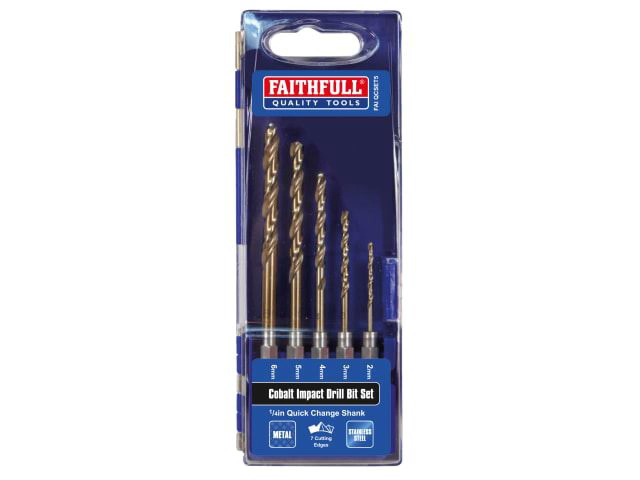Faithfull - HSSE M35 Cobalt Quick-Change Impact Drill Bit Set, 5 Piece
