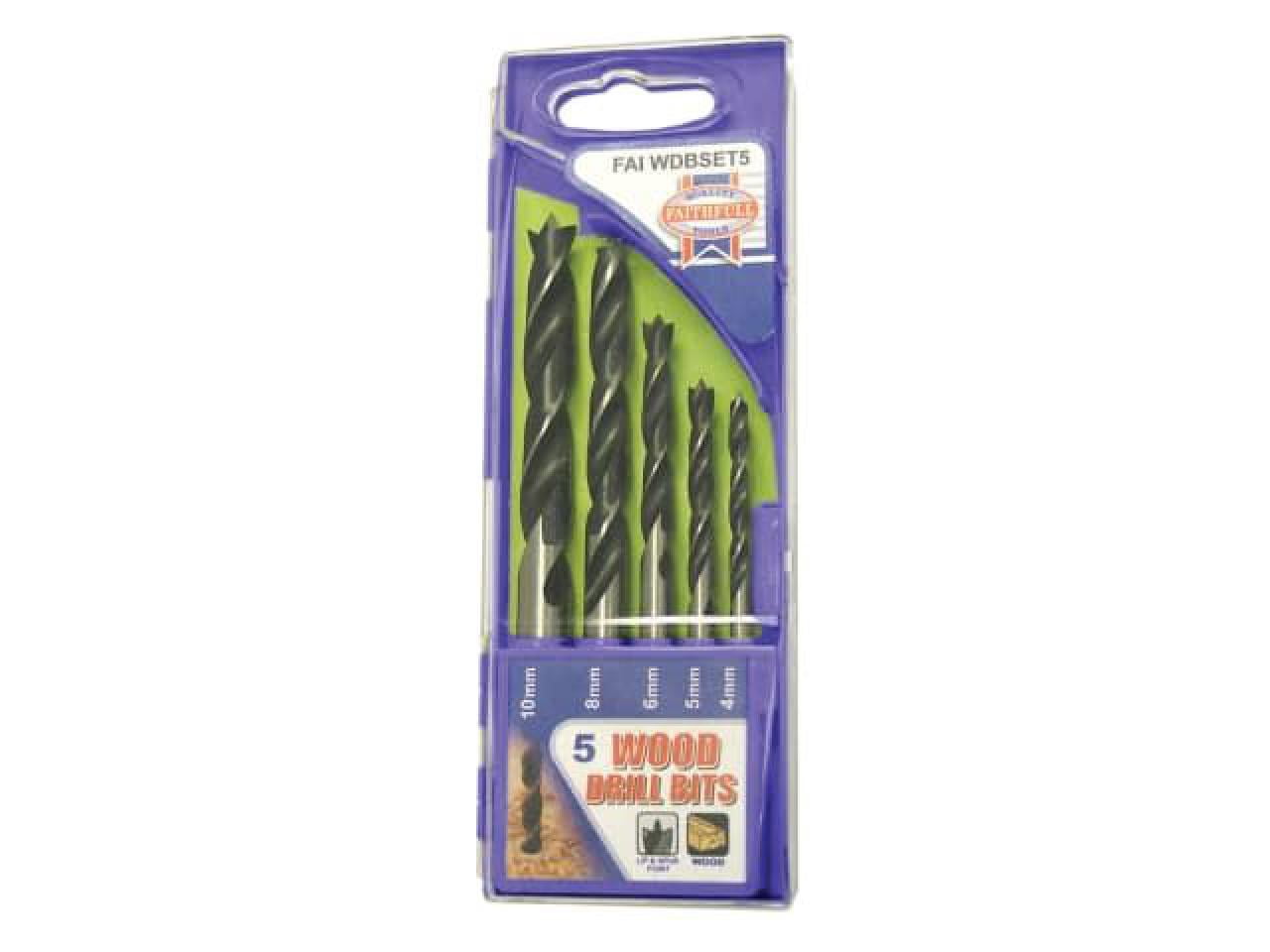 Faithfull - Lip & Spur Wood Drill Bit Set, 5 Piece 4-10mm