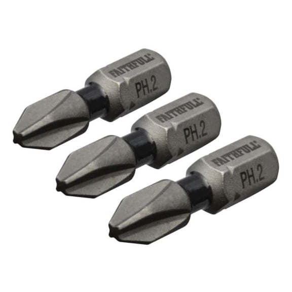 Faithfull - Phillips Impact Screwdriver Bits PH2 x 25mm (Pack 3)