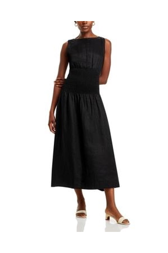 Women's Black La Canella Smocked Waist Midi Dress, Size 4