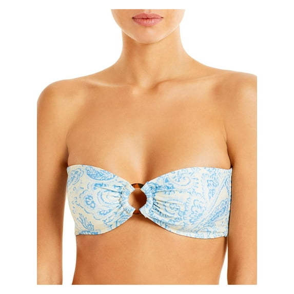 Faithfull the Brand Womens Faye Paisley Bandeau Bikini Swim Top Blue M