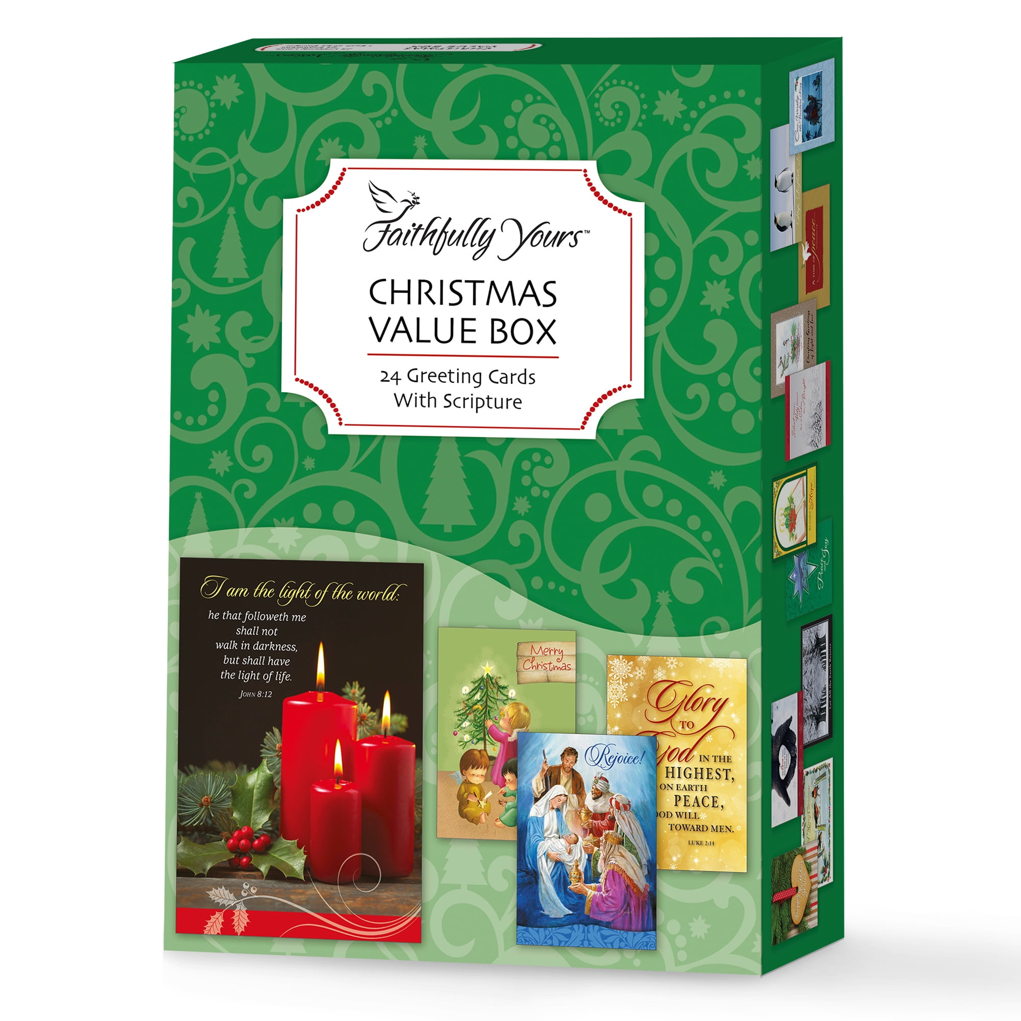 Faithfully Yours, Designer Greetings, Inspirational Christmas Boxed Card Assortment, Rejoice!, with Biblical Scripture Verses (Box of 24 Greeting Cards with Envelopes)