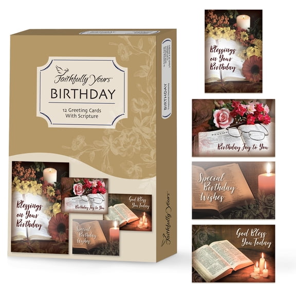 Faithfully Yours Religious Birthday Cards Assortment with Envelopes 12 Pack Greeting Cards with KJV Bible Scripture Verses, Treasured Moments
