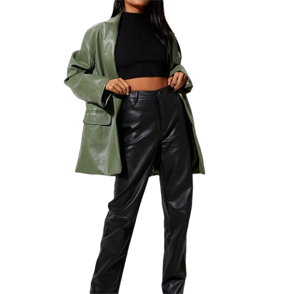 Faithtur Female Coat, Solid Color Tailored Collar Long Sleeve Suit Jacket