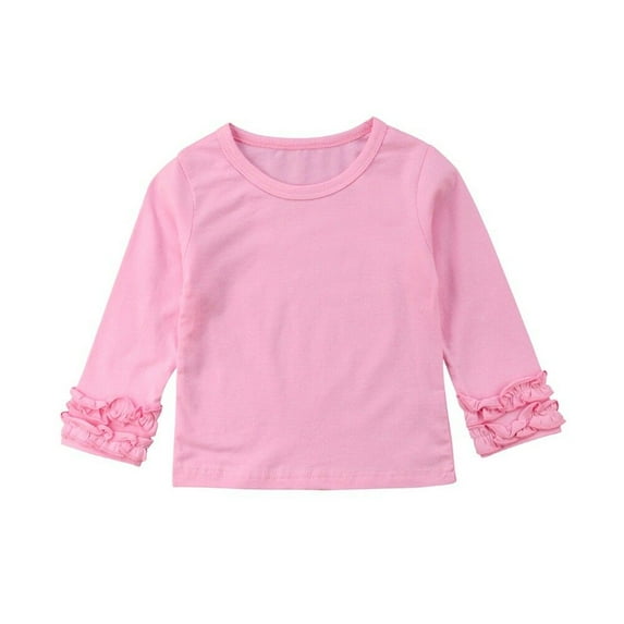 Faithtur Toddler Baby Girl Long Sleeve T-shirt Crew Neck Cotton Ruffles Solid Color Tops for Spring and Autumn