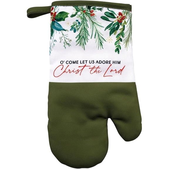 Faithworks Kitchen Gifts - Recycled Cotton Oven Mitt for Christmas, 6.5" W x 11" H, O Come Let Us