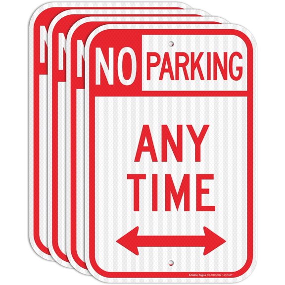 Faittoo 4 Pack No Parking Anytime Sign with Arrows, 18 x 12 Inches Engineer Reflective Aluminum