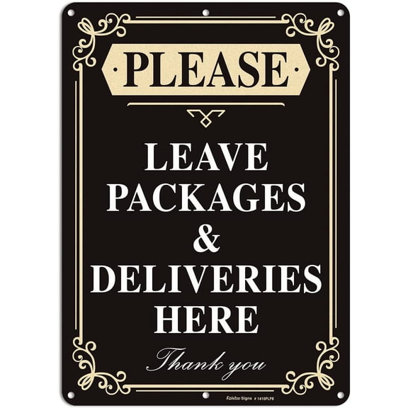 Faittoo Black Delivery Dropoff Sign - 14x10 inch Reflective Aluminum, UV Protected Weatherproof, Durable Ink, Easy Install
