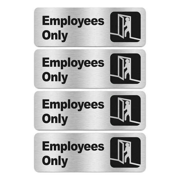 Faittoo Employees Only Sign, (4 Pack) 9 X 3 Inches Informative Rust Free Brushed Aluminum Sign