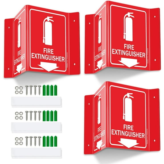 Faittoo Fire Extinguisher Sign 3 Pack 6 x 8 Inches Fire Extinguisher with Down Arrow Acrylic V-shaped plastic Sign