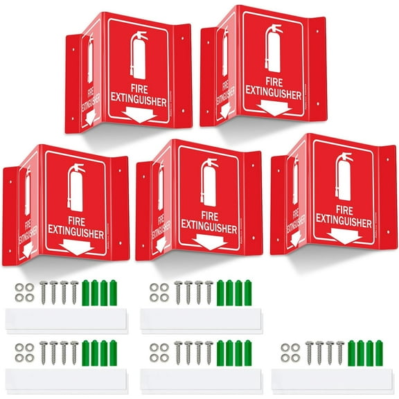 Faittoo Fire Extinguisher Sign  5 Pack 6 x 8 Inches Fire Extinguisher with Down Arrow V-Shaped Acrylic Plastic Sign