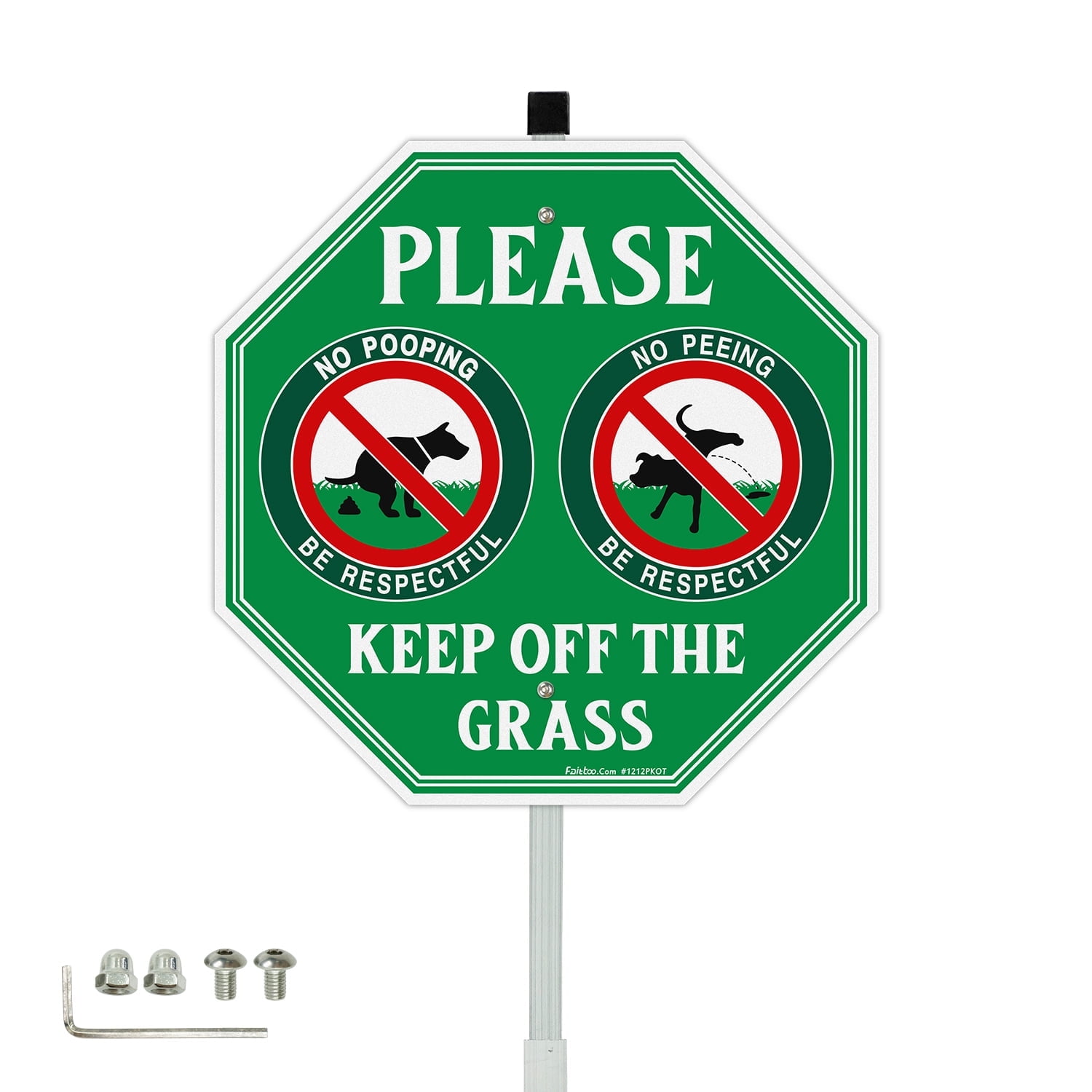 Faittoo No Peeing No Pooping Dog Sign with 36" Stake for yard 12"x12"Reflective Aluminum Keep off The Grass Sign