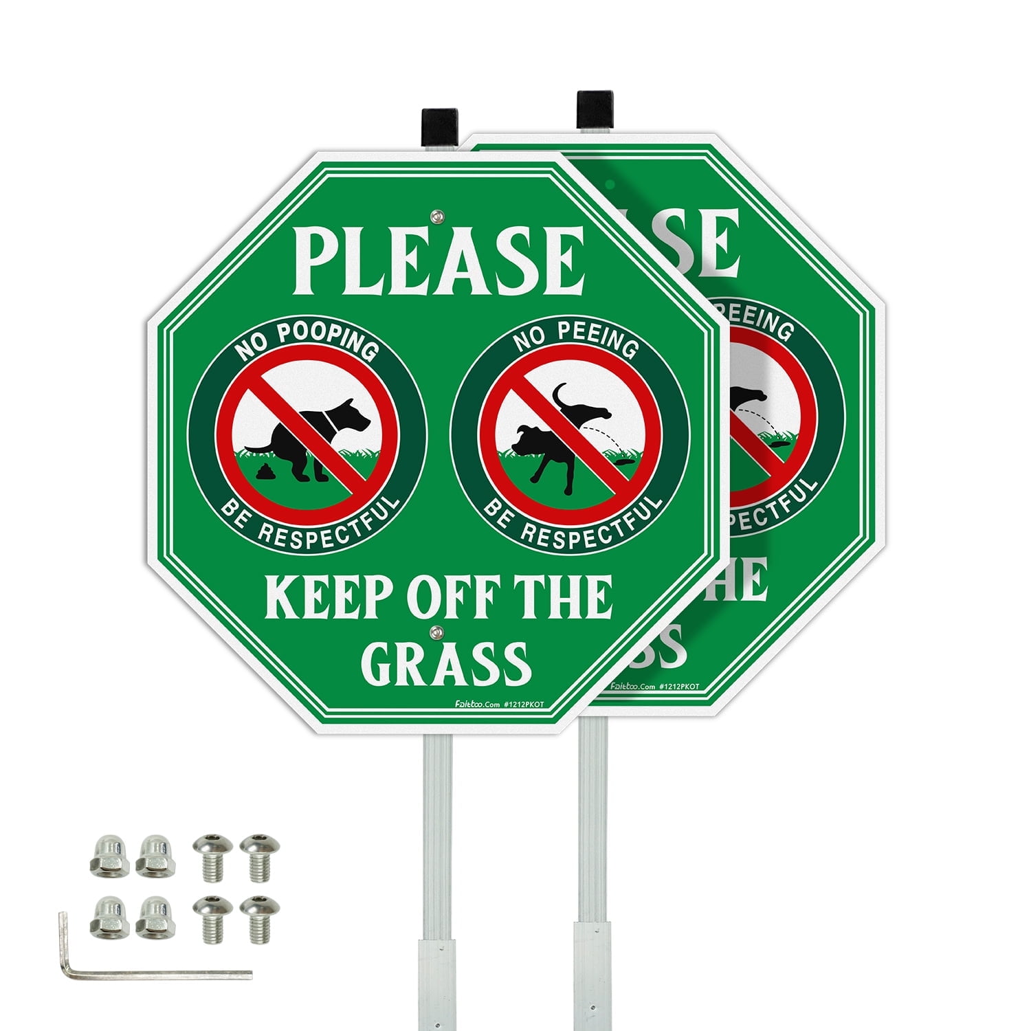 Faittoo No Peeing No Pooping Dog Sign with 36" Stake for yard 2-Pack 12"x12" Aluminum Keep off The Grass Sign