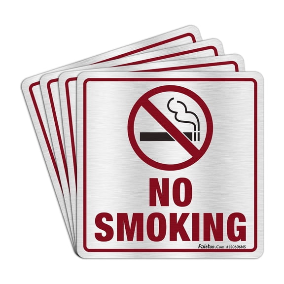 Faittoo No Smoking Sign, (4 Pack) 6 X 6 Inches Rust Free Brushed Aluminum Sign