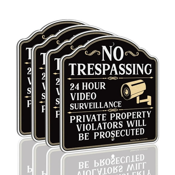 Faittoo No Trespassing Sign, Private Property Protected By Video Surveillance, Reflective Aluminum Warning Sign, Set of 4