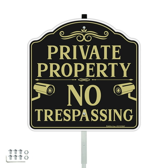 Faittoo No Trespassing Sign Private Property with 42" Stake, 12"x12" Rust Free Heavy Reflective Aluminum Sign