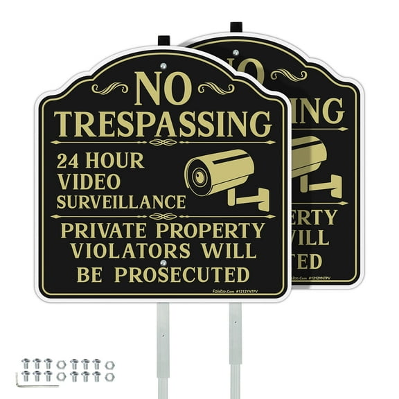 Faittoo No Trespassing Signs Private Property Video Surveillance Sign with 42" Stake, 12"x12" Rust Free Aluminum, Reflective Sign