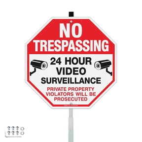 Faittoo No Trespassing Signs Private Property with 42" Stake for Outside, 10"x10" Video Surveillance Sign, Rust Free Reflective Aluminum