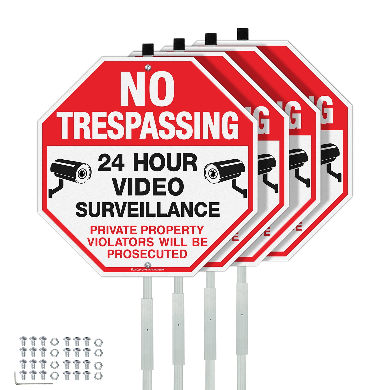 Faittoo Schild 'Private Property No Soliciting' – 25,4x25,4 Cm, Mit 106,7 Cm Pfahl, Aluminium Reflektierend