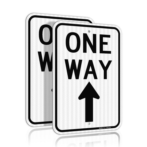 Faittoo One Way Sign with Up Arrow, (2 Pack) 18x12 Inches Engineer Grade Reflective Rust Free Aluminum Sign