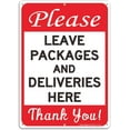 thumbnail image 1 of Faittoo Please Leave Packages and Deliveries Here Sign, Red Black on White, Reflective .40 Rust Free Aluminum 14 x 10 inches, UV Protected, Weather Resistant, Waterproof, Durable Ink, Easy to Mount, 1 of 6