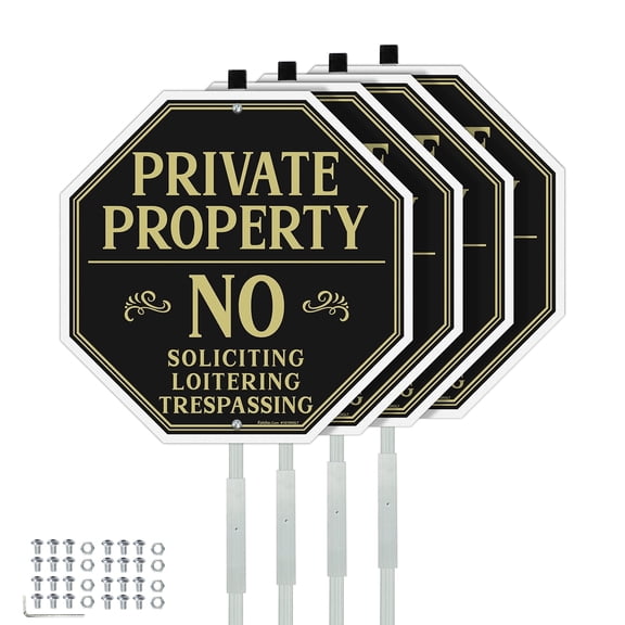 Faittoo Private Property No Soliciting Sign for House with 42" Stake, 4-Pack 10"x10" Rust Free Heavy Reflective Aluminum
