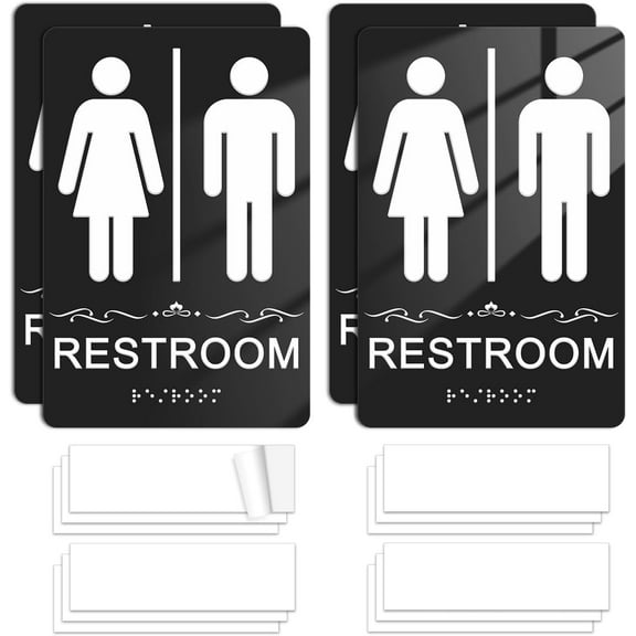 Faittoo Restroom Sign, Bathroom Signs, (4 Pack) 8.8 x 6 Inches ADA Braille Unisex Acrylic Sign