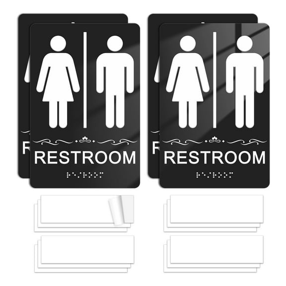 Faittoo Restroom Sign, Bathroom Signs, (4 Pack) 9 x 6 Inches ADA Braille Acrylic Sign (Men and women Set)
