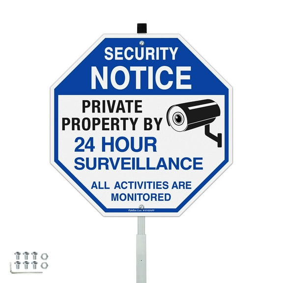 Faittoo Security Signs Private Property Video Surveillance Sign with 42" Stake, 10"x10" Rust Free Reflective Aluminum