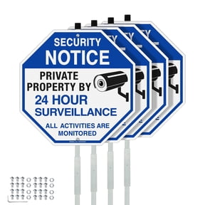 Faittoo Security Signs Private Property Video Surveillance Sign with 42" Stake, 2-Pack 10"x10" Rust Free Reflective Aluminum