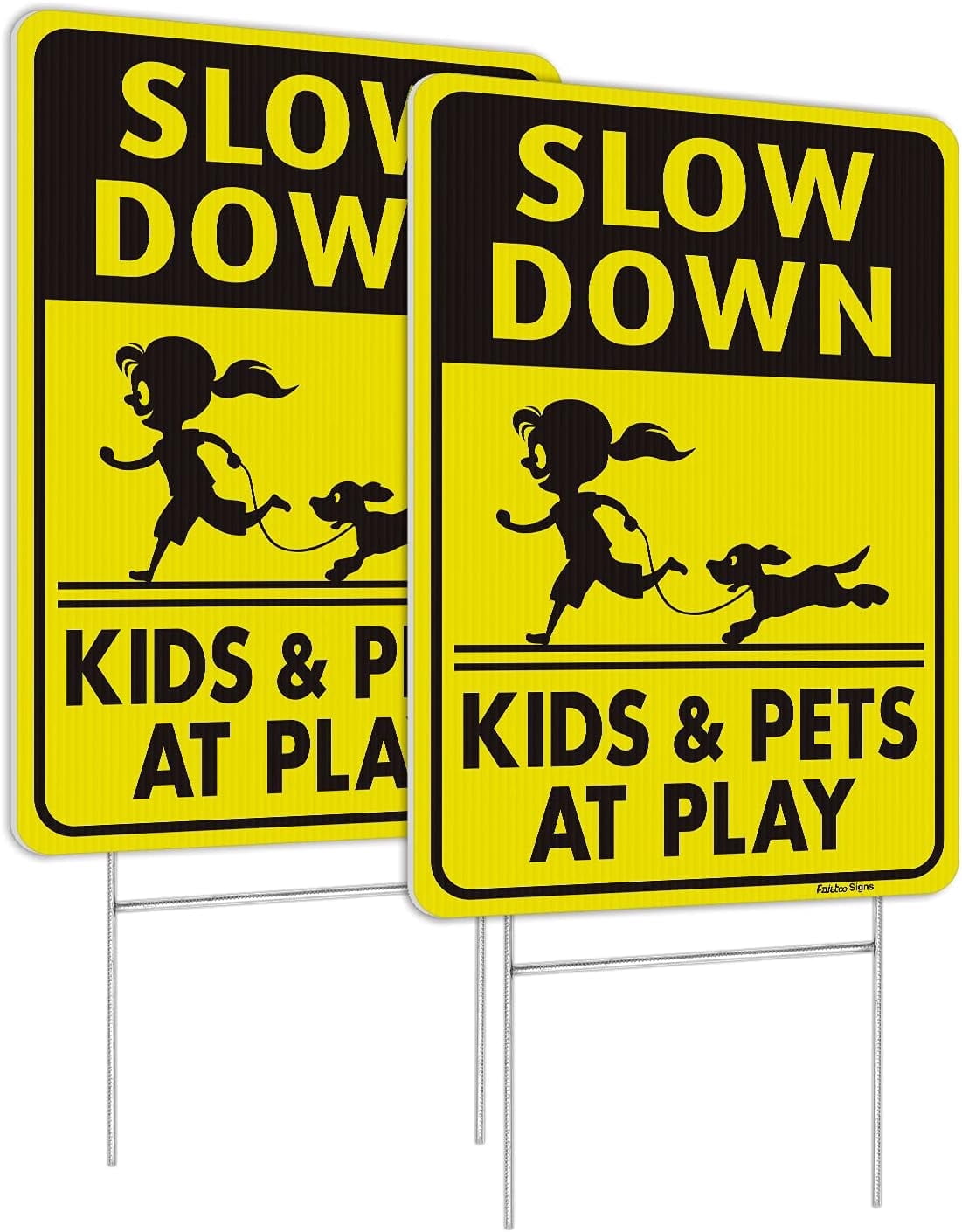 Faittoo Slow Down Signs, Kids and Pets at Play Sign with Stake,18 x 12 Double-Sided Corrugated Plastic Yard Sign, Easy to Assemble, Waterproof, Weather Resistant, Non-Fading,(2 Pack)