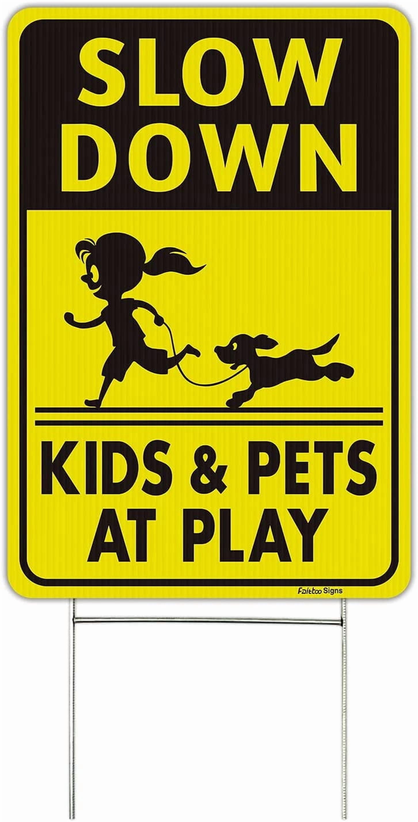 Faittoo Slow Down Signs, Kids and Pets at Play Sign with Stake,18 x 12 ...