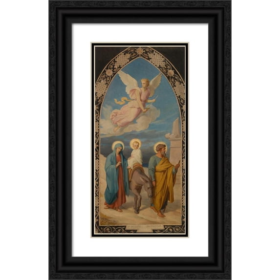 Faivre-Duffer 9x14 Black Ornate Wood Framed Double Matted Museum Art Print Titled: The Flight to Egypt (1878)