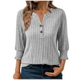 thumbnail image 1 of FAIWAD Sweaters for Women Ruffle 3/4 Sleeve V Neck Button up Dressy Casual Tops Loose Soft Ribbed Knit Clothes, 1 of 8