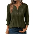 thumbnail image 1 of FAIWAD Sweaters for Women Ruffle 3/4 Sleeve V Neck Button up Dressy Casual Tops Loose Soft Ribbed Knit Clothes, 1 of 8