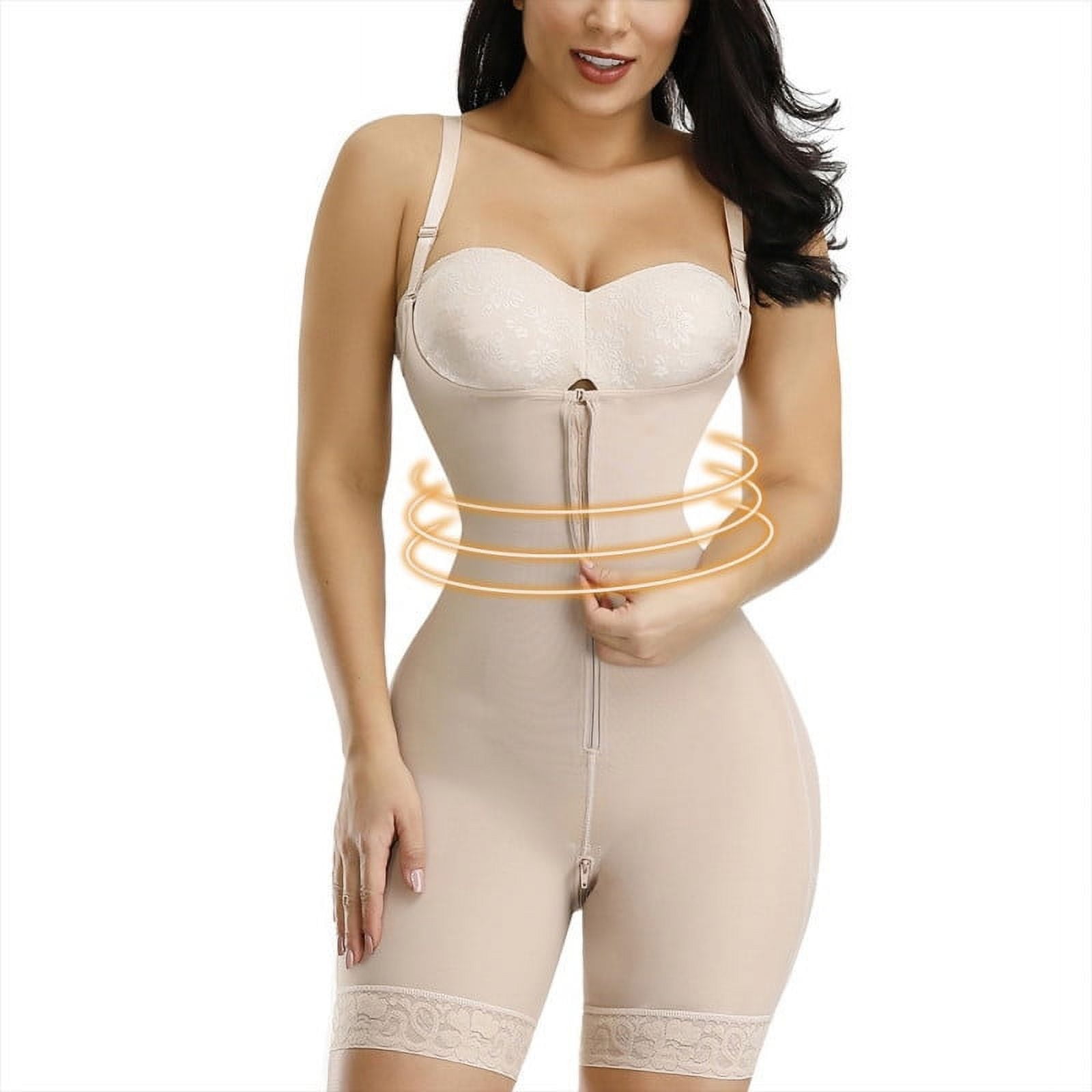 SHAPERX Fajas Colombianas Body Shaper Shapewear voor Vrouwen Tummy Controle Open Buste Mid Dij Bodysuit Postoperatieve Slanker,UK SZ2490293 Beige M