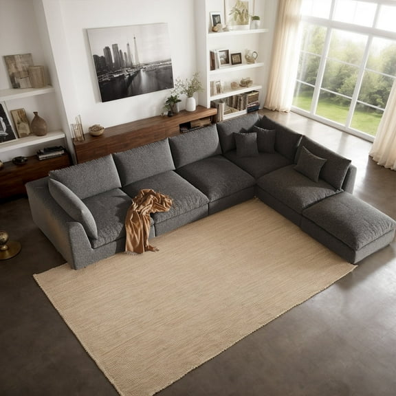 Fajiani 156'' Oversized Sectional Sofa, Modular Sofa with Ottoman, Cloud Couch,Deep Seating Sofa  Modern Living Room/Office (Linen,  Deep Gray-6 Seater)