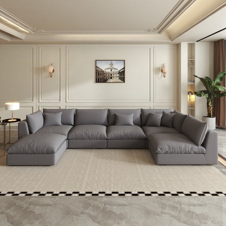 Fajiani 156'' Oversized Sectional Sofa, Modular Sofa with Ottoman, Cloud Couch,Deep Seating Sofa Modern Living Room/Office (Velvet, Deep Gray-6 Seater)