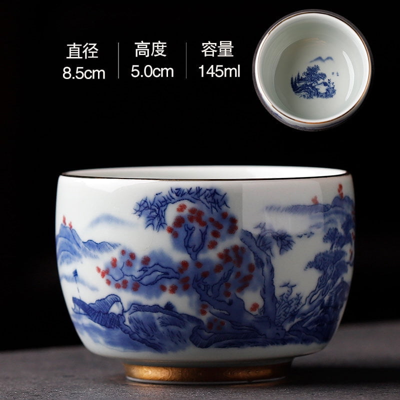 Fake Antique Blue and White Glazed Red Tea Cup Tea Cup Nine Peach ...