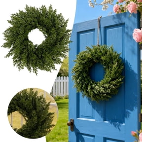 Artificial Cedar Christmas Wreath for Front Door 18 Inch Cedar Pine Wreath for Wall Window Porch Farmhouse Indoor Outdoor Xmas Holiday Home Decorations