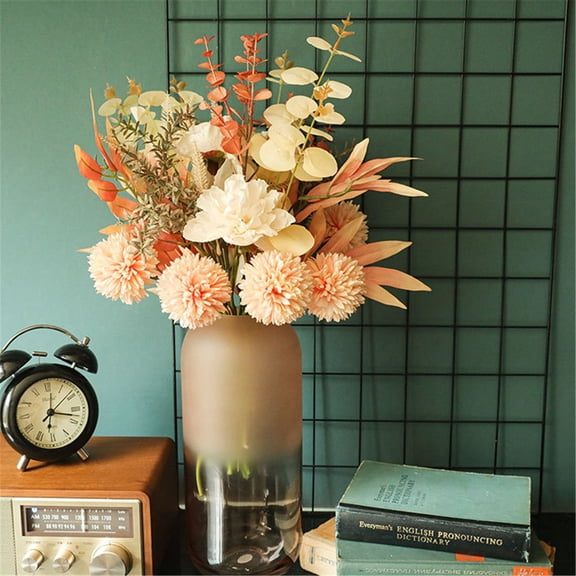 Fake Artificial Flowers Bouquet for Decoration,17.3in Silk Floral Arrangements Faux Flowers Plant Wedding Bride Bouquets Tables Centerpieces for Rustic Home Decor Indoor Vase Floral Table Decor
