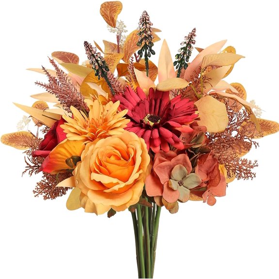 Fake Artificial Flowers Bouquet for Decoration, Silk Flower Arrangements Faux Flowers Plant Wedding Bride Bouquets Tables Centerpieces for Rustic Home Decor Indoor Vase Floral Table Decor (Champagne)