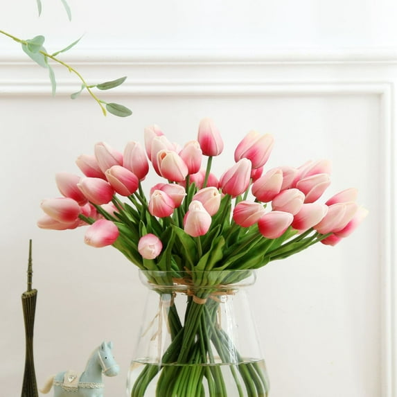 Fake Artificial Flowers Tulips, Artificial Flower 1 Pcs Real Touch PU 14" for Spring Easter, Home Kitchen Wedding Bouquet Bulk Mother's Gift Day Decorations,Living Room Decorative Flowers(Pink)