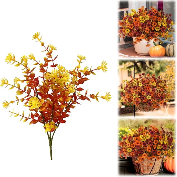 Fake Artificial Mums Fall Flowers for Outdoor Decoration, Realistic Autumn Fake Flowers, Thanksgiving Floral Decor, Fall Bouquet Stems, Harvest Table Decor, Fall Flowers for Home Porch Patio Yard