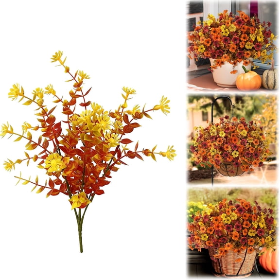 Fake Artificial Mums Fall Flowers for Outdoor Decoration, Realistic Autumn Fake Flowers, Thanksgiving Floral Decor, Fall Bouquet Stems, Harvest Table Decor, Fall Flowers for Home Porch Patio Yard